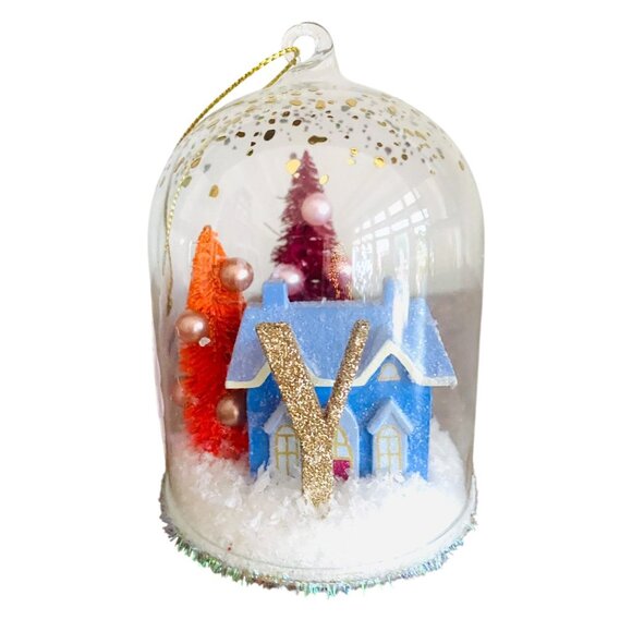 Anthropologie Festive Letter Y Snow Globe Ornament Village House and Trees New - Picture 2 of 5